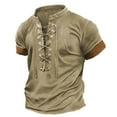 thumbnail image 1 of Rovga Mens Dailywear Sports Shirt Short Sleeved Lace Up Pullover Comfortable And Lightweight Casual Tops Khaki Xxxl, 1 of 2