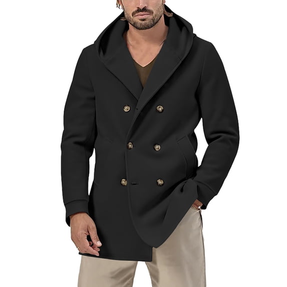 Rovga Mens Fall Winter Jackets Weekend Lapel Solid Color Coats Long Sleeve Anoraks Tops Retro Basic Clothes L Black