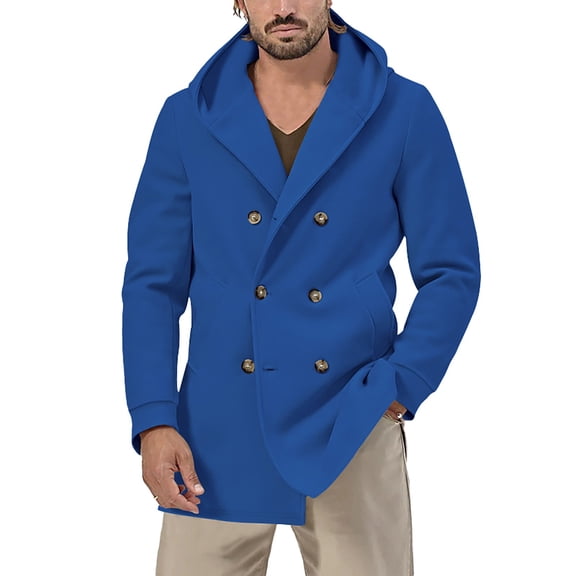 Rovga Mens Jackets Solid Color Lapel Coats Long Sleeve Anoraks Tops Fall Winter Handsome Daily Wears 2Xl Blue