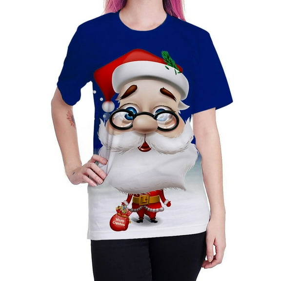 Rovga Mens Streetwear Style T-Shirts Unisex Wochristmas Xmas Santa Print Short Sleeve Blouse Tee Shirt Top Cotton Shirt Male Clothing