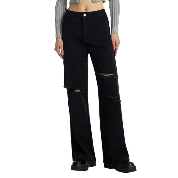 Rovga Mid Rise Barrel Jeans For Women Pants Wide Leg Mid-Waist Cropped Denim Pants Baggy Boyfriend Jeans Pockets Classic Outwear