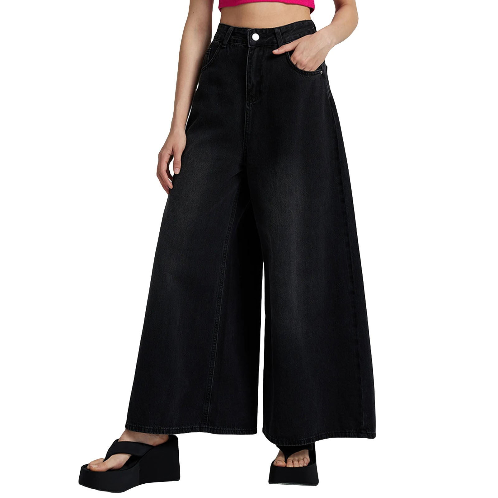 Women's Barrel Jeans - Floral Print Baggy Wide Leg Denim Pants, Loose Boyfriend Fit For Y2K Style