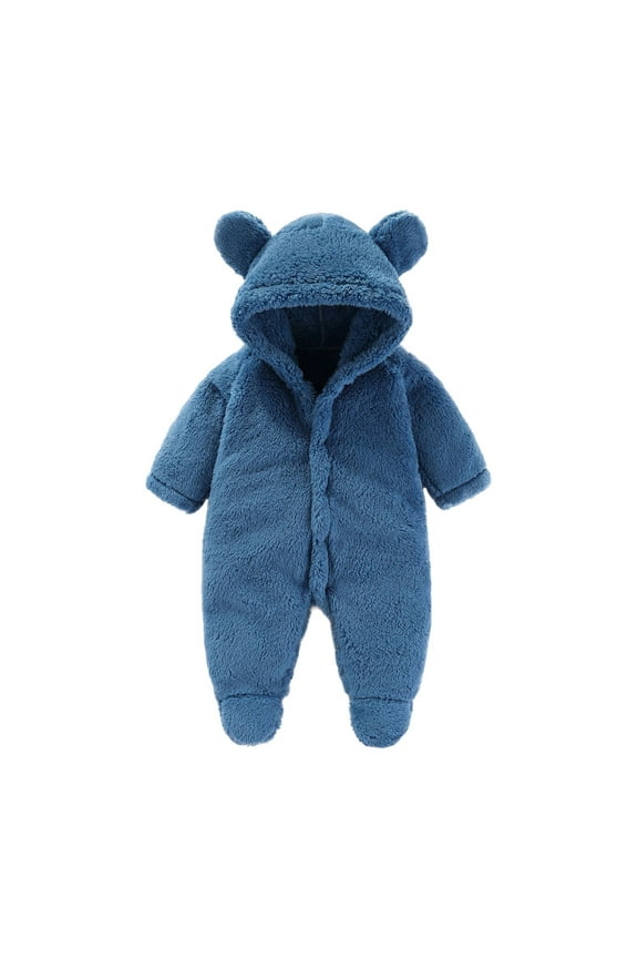 Baby Footie Snowsuit Winter Onesie Cartoon Bear Warm Hooded Outfits For Girls Boys Lovely Dailywear