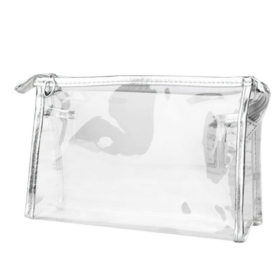 Rovga Organization And Storage1X Clear Transparent PlasticTravel Cosmetic Make Up Toiletry Bag Zipper Silver