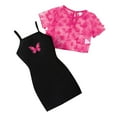 thumbnail image 1 of Rovga Outfits For Girl Butterfly Prints Short Sleeve Round Neck Tee Casual Dress Girl Clothes Gift Set Hot Pink 7-8 Years, 1 of 5