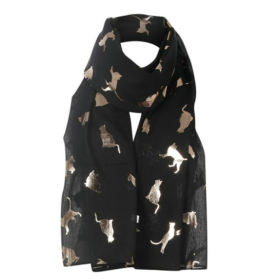 Rovga Scarf For Women Fashion Cat Foil Printed Scarf Wrap Silk Shawl Travel Scarvessummer Gift Black