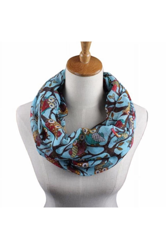 Scarf For Women Ladies Solid Color Fashionable Owl Pattern Print Scarf Light Weigth Warm Wrap Shawlsummer Gift Light Blue