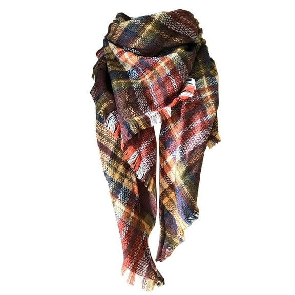 Rovga Scarf For Women Vintage Soft Double Multicolor Plaid Shawl And Neck Warmer Triangle Scarf Summer Gift Brown