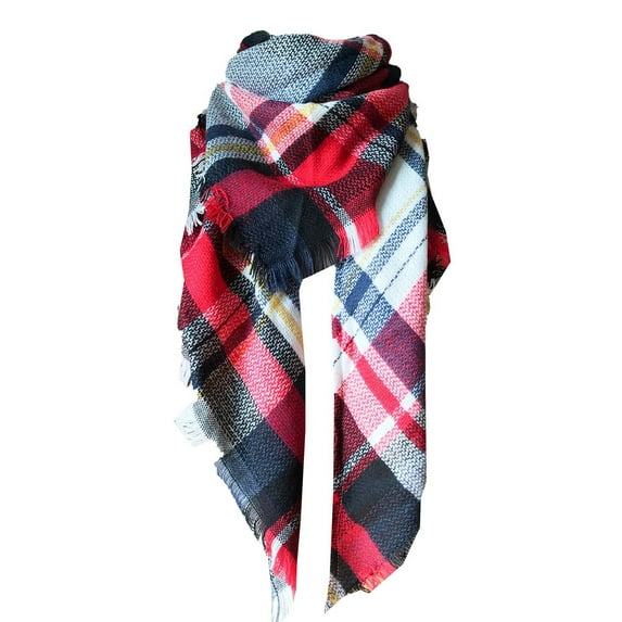 Rovga Scarf For Women Vintage Soft Double Multicolor Plaid Shawl And Neck Warmer Triangle Scarf Summer Gift Hot Pink
