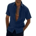 thumbnail image 1 of Rovga Shirts For Mens Short Sleeve Turn Down Casual Solid Color Button Formal Blouses Navy L, 1 of 5