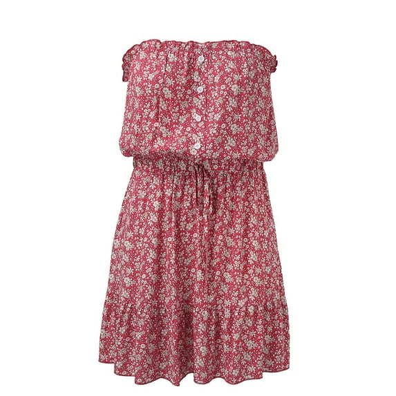 Rovga Strapless Dress For Women Summer Beach Solid Color Sundress Off-Shoulder Dress Leisure Dailywear