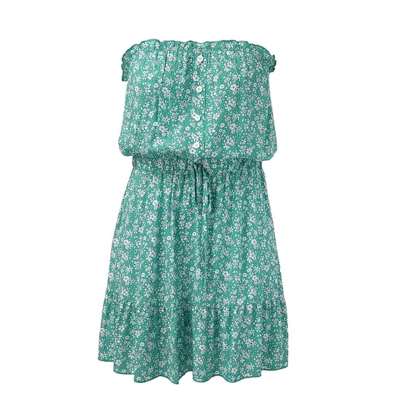 Rovga Strapless Dress For Women Summer Beach Solid Color Sundress Off-Shoulder Dress Stylish Dailywear