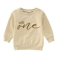 thumbnail image 1 of Rovga Sweatshirt For Boys Girls Long Sleeve Letter Prints T Shirt Pullover Tops Clothes Basic Fall Fashion Outfits Clothes 2024 Beige 6-12 Months, 1 of 5