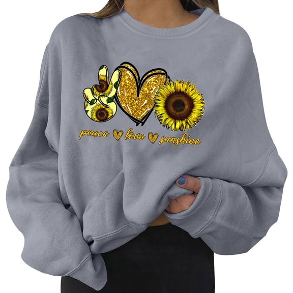 Rovga Sweatshirt Women Sweatshirt Graphic Sweatshirts No Hood Casual Long Sleeve Round Neck Sweatshirts Love Printed Loose Top Casual Sweatshirts Loose Womens Clothes