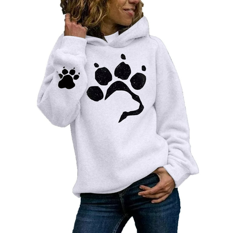 Rovga Sweatshirts Female Casual Cat Paw Print Long Sleeve Pullover Hoodies Thin Sweatshirt Trendy Sweatshirts