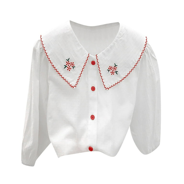 Rovga T Shirt For Girl Girl'S Lace Embroidered Turn Down Collar