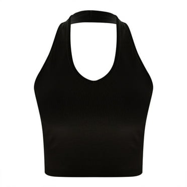 Rovga Tank Tops Women Sleeveless V Neck Halter Camisole Backless Cute Vest Spring Summer Casual Under Shirt Black L