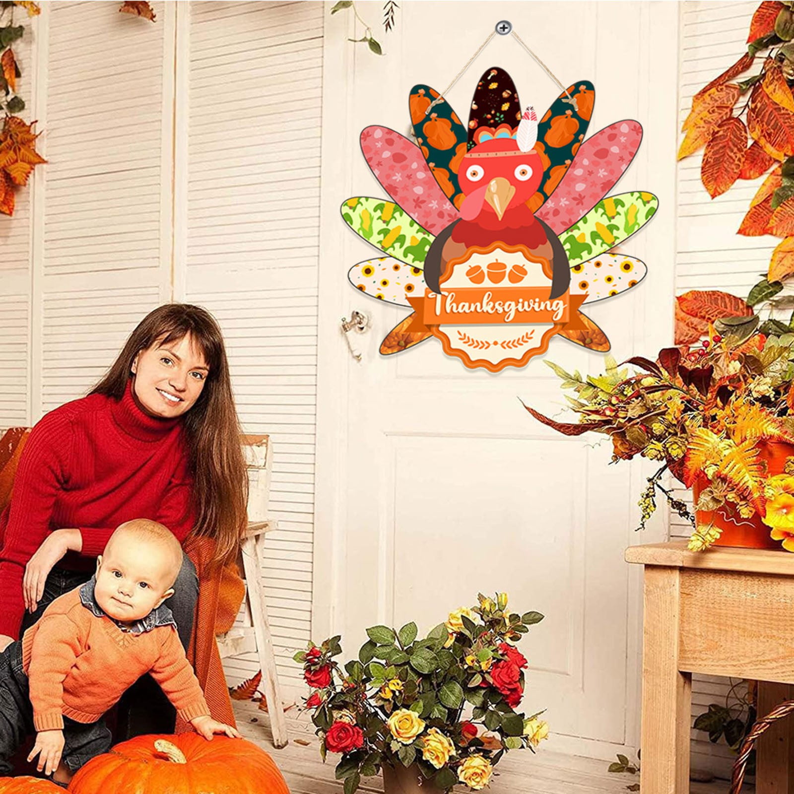 FaCraft Thanksgiving Turkey Door Hanger - 12.5x14 Inch Gobble Gobble Sign, PVC, Front Door Porch Decor - View #9