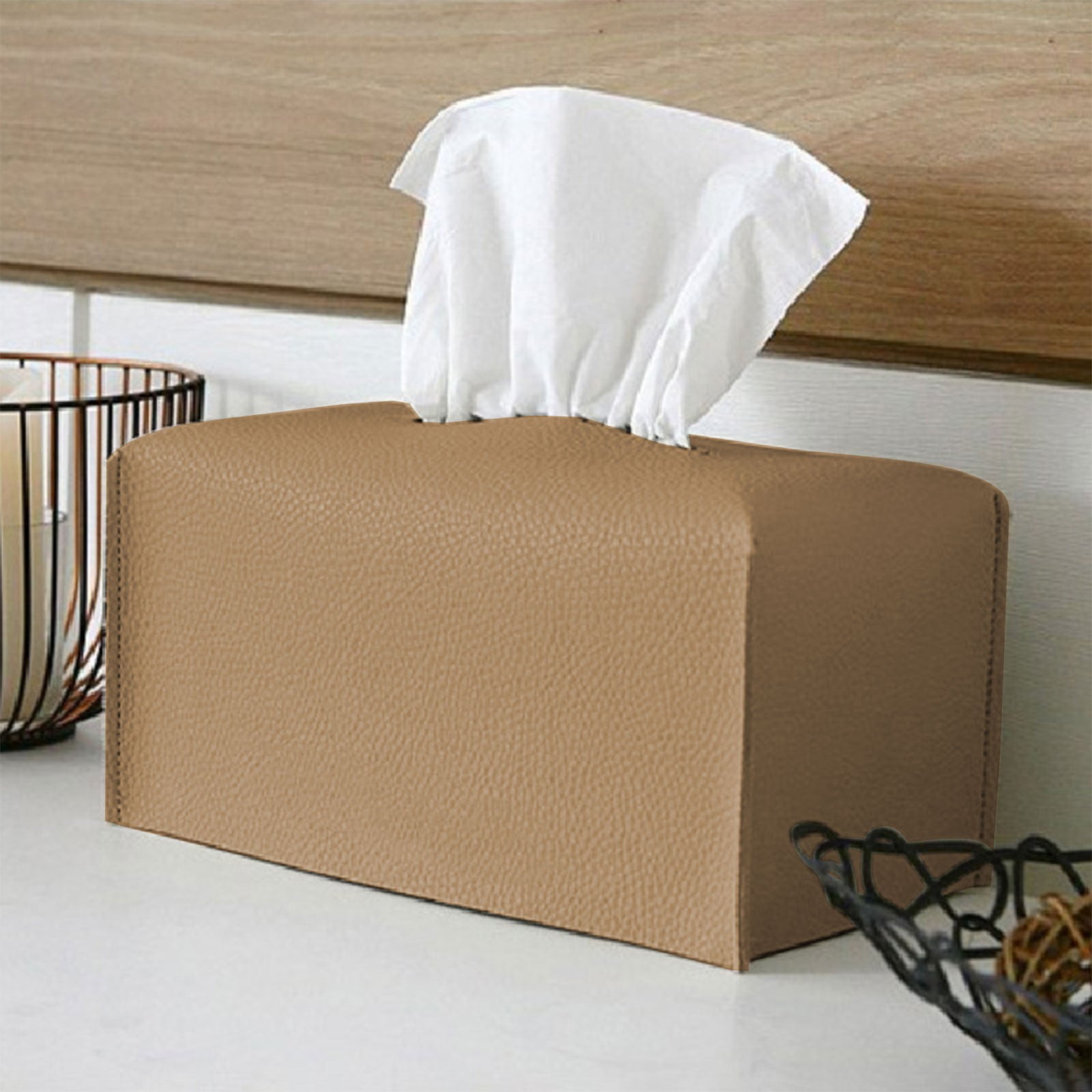 Rovga Tissue Box Cover Holder Rectangular Pu Leather Car Mounted Tissue ...