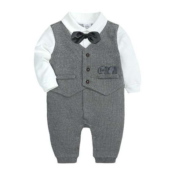 Rovga Toddler Baby Boys Cotton Bow Tie Soft Autumn Long Sleeve Romper Jumpsuit Set Clothes Unique Dailywear