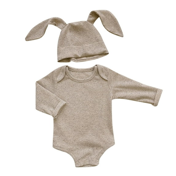 Rovga Toddler Boys Clothes 12-18 Months Baby My First Easter Bunny Outfit Ribbed Bodysuit Romper With Long Bunny Ear Hat Cute Daily Wear Beige