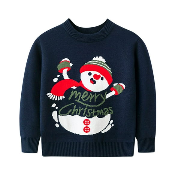 Rovga Toddler Boys Girls Christmas Cartoon Snowman Sweater Long Sleeve Warm Knitted Pullover Xmas Tops Kawaill Children Clothing