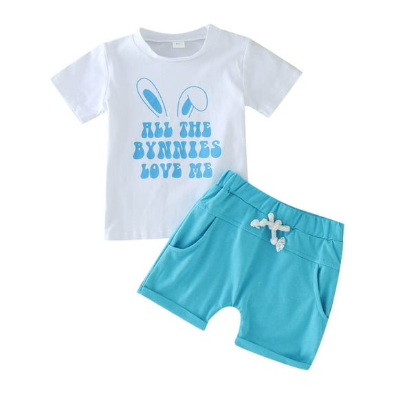 Rovga Toddler Boys Girls Easter Short Sleeve Cartoon Rabbit Printed T-Shirt Pullover Tops Shorts Child Outfits Stylish Clothing