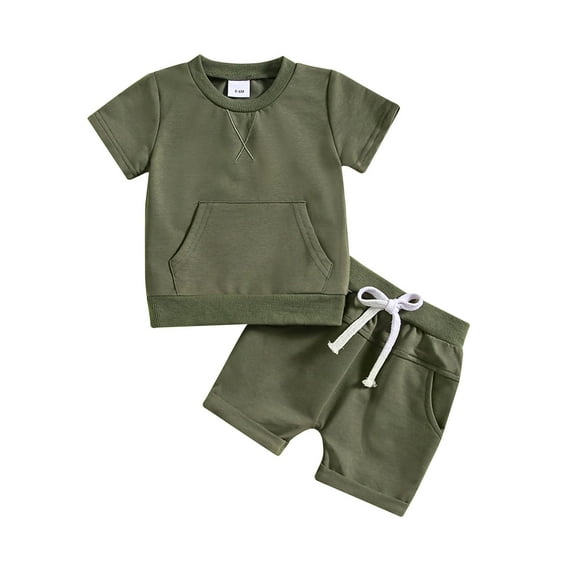 Rovga Toddler Boys Girls Short Sleeve Solid Color T-Shirt Pullover Tops Shorts Child Outfits Leisure Clothing