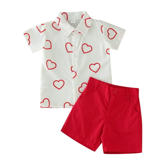 Rovga Toddler Boys Valentine's Day Short Sleeve Hearts Printed T-Shirt Tops Shorts Party Kids Child Outfits Cute Baby Clothing
