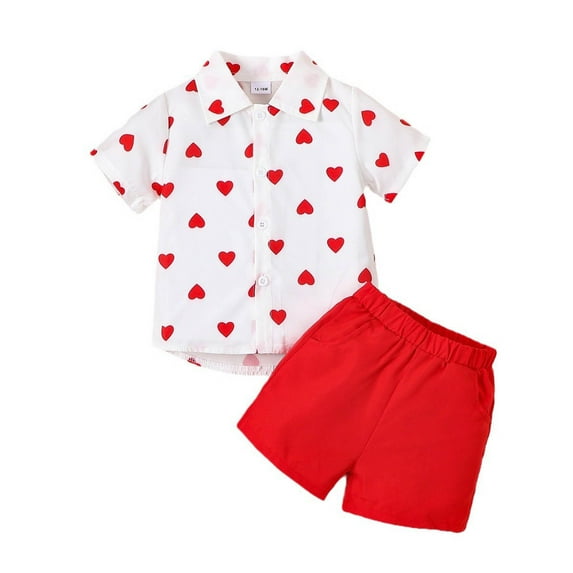 Rovga Toddler Boys Valentine's Day Short Sleeve Hearts Printed T-Shirt Tops Shorts Party Kids Child Outfits Stylish Baby Dailywear
