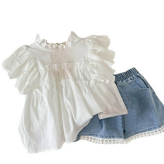Rovga Toddler Clothes Sets Baby Girls Outfits Easter Sets Cute Doll Shirt Top With Denim Shorts Summer Outdoor Casual Fashion Casual Suit Stylish Newborn Outwear