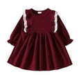 thumbnail image 1 of Rovga Toddler Girl Dress 12-18 Months Toddler Winter Round Neck Solid Color Long Sleeve Ruffles Ribbed Lace Dress Elegance Girls Clothing Red, 1 of 5