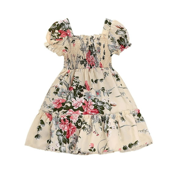 Rovga Toddler Girl Dresses Girl Casual Dress Summer Scoop Neck Short Sleeves Floral Flowy Print Plain Sundress Dress Kids Clothing