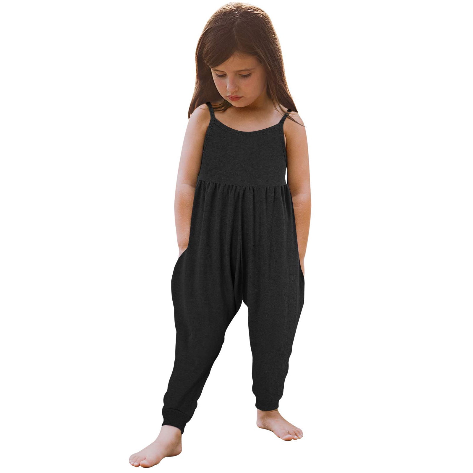 Rovga Toddler Girl Onesies Baby Kids Solid Jumpsuit Strap Romper Summer Harem Pants Backless Playsuit Outfits Clothes 1 6Y