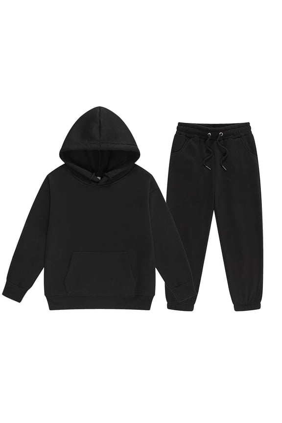 Toddler Outfits For Boys Girls 3-4 Years Long Sleeve Solid Color Child Toddler Warm Hoodie Pullover Tops Pants Kids Outfits Sweat Suit Relax Fit Outfits Black