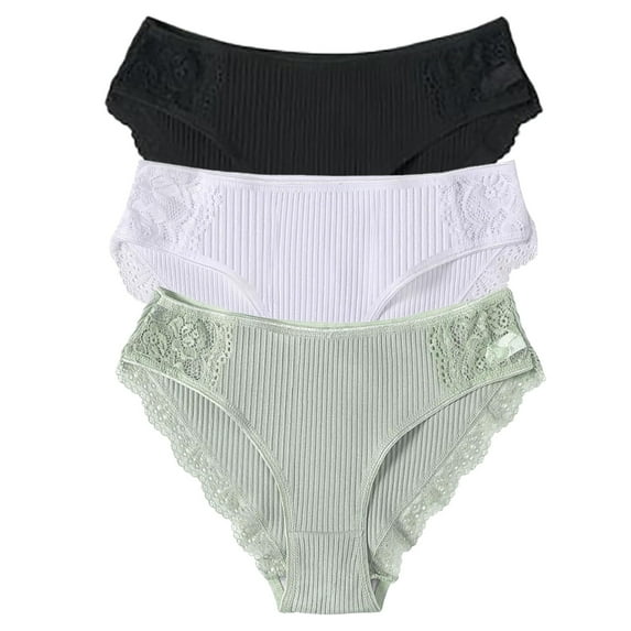 Rovga Underwear Women 3-Pack Mixed Color Striped Seamless Cotton Seamless Low Waist Breathable Briefs Female Comfy Stretch Panty