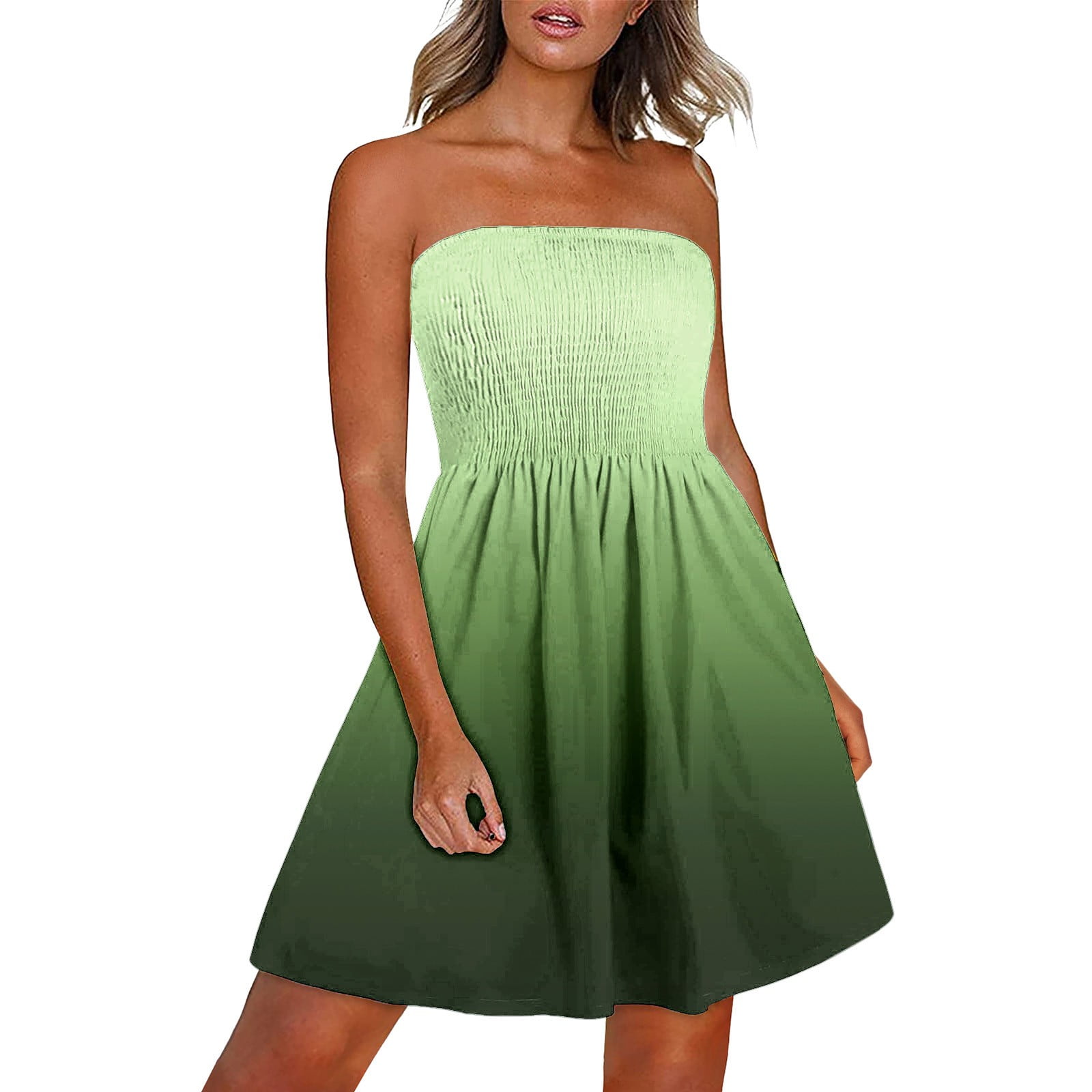 Vacation Geometric Print Contrast Strapless Printed Dresses