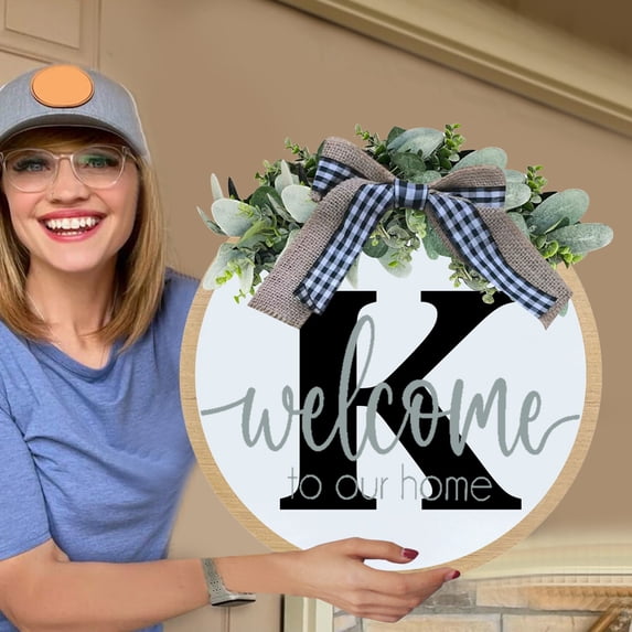 Rovga Welcome Door Sign 2024 New Last Name Year Round Front Door Wreath Front Door 26 Letter Farmhouse Wreath With Wreath Bow Wreaths For Front Door Outside Hanger Decor K One Size