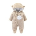 thumbnail image 1 of Rovga Winter Coat For Girls Toddler Baby Boys Buttons Fuzzy Hooded Bear Romper Jumpsuit Coat 9-12 Months, 1 of 2