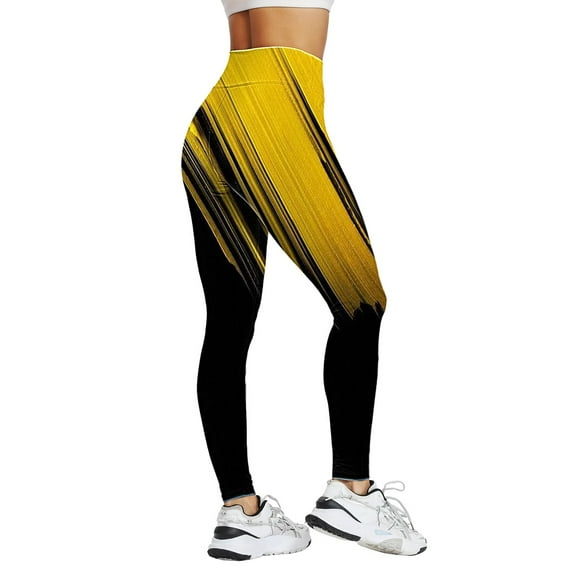 Rovga Women Capri Leggings Color Block High Waist Pants Tights Compression Yoga Fitness Leggings Yellow Comfortable Daily Wear M