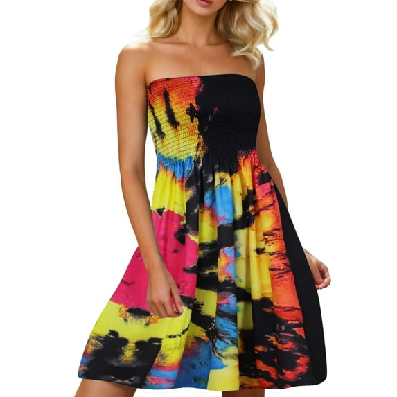 Rovga Women Dress Fashion Sleeveless Backless Mini Sundress Off-Shoulder Dress Leisure Dailywear