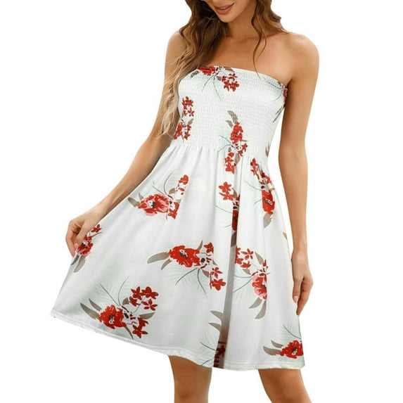 Rovga Women Fashion Casual Strapless Sleeveless Off-Shoulder Dress Solid Color Summer Beach Vacation Flowy Midi Dress Leisure Dailywear