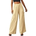 thumbnail image 1 of Rovga Women Pants Casual Trousers Cargo Pants 4 Pockets Wide Leg High Waist Straight Leg Pants Baggy Comfy Satin Trousers Leisure Streetwear, 1 of 8