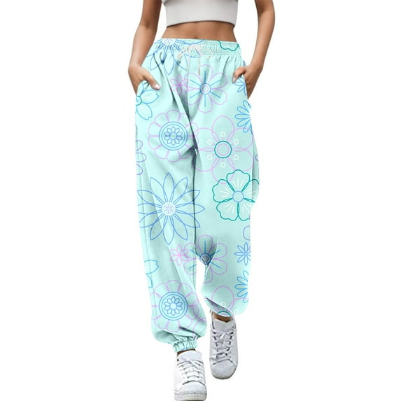 Rovga Women Pants Casual Trousers Long Elastic Daily Legging Floral Printed High Waistband Fashion Sweat Pant Classic Outwear