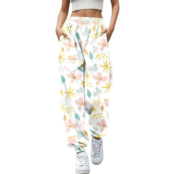 Rovga Women Pants Casual Trousers Long Elastic Daily Legging Floral Printed High Waistband Fashion Sweat Pant Female Bottoms