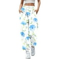 thumbnail image 1 of Rovga Women Pants Casual Trousers Long Elastic Daily Legging Floral Printed High Waistband Fashion Sweat Pant Relaxed Streetwear, 1 of 4