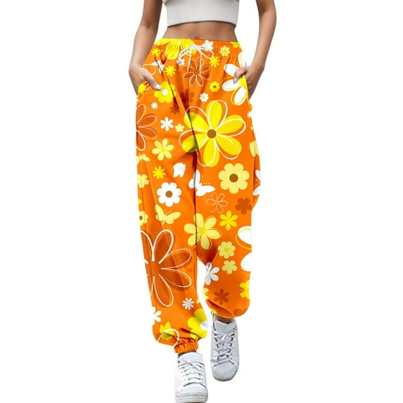 Rovga Women Pants Casual Trousers Long Elastic Legging Floral Printed Daily Waistband Fashion Sweat Pant Relaxed Bottoms