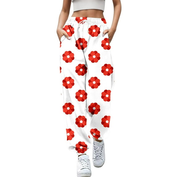Rovga Women Pants Daily Casual Trousers Long Elastic Legging Floral Printed High Waistband Fashion Sweat Pant Leisure Streetwear