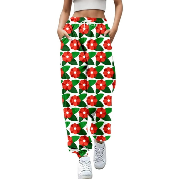 Rovga Women Pants Daily Casual Trousers Long Elastic Legging Floral Printed High Waistband Fashion Sweat Pant Stylish Streetwear