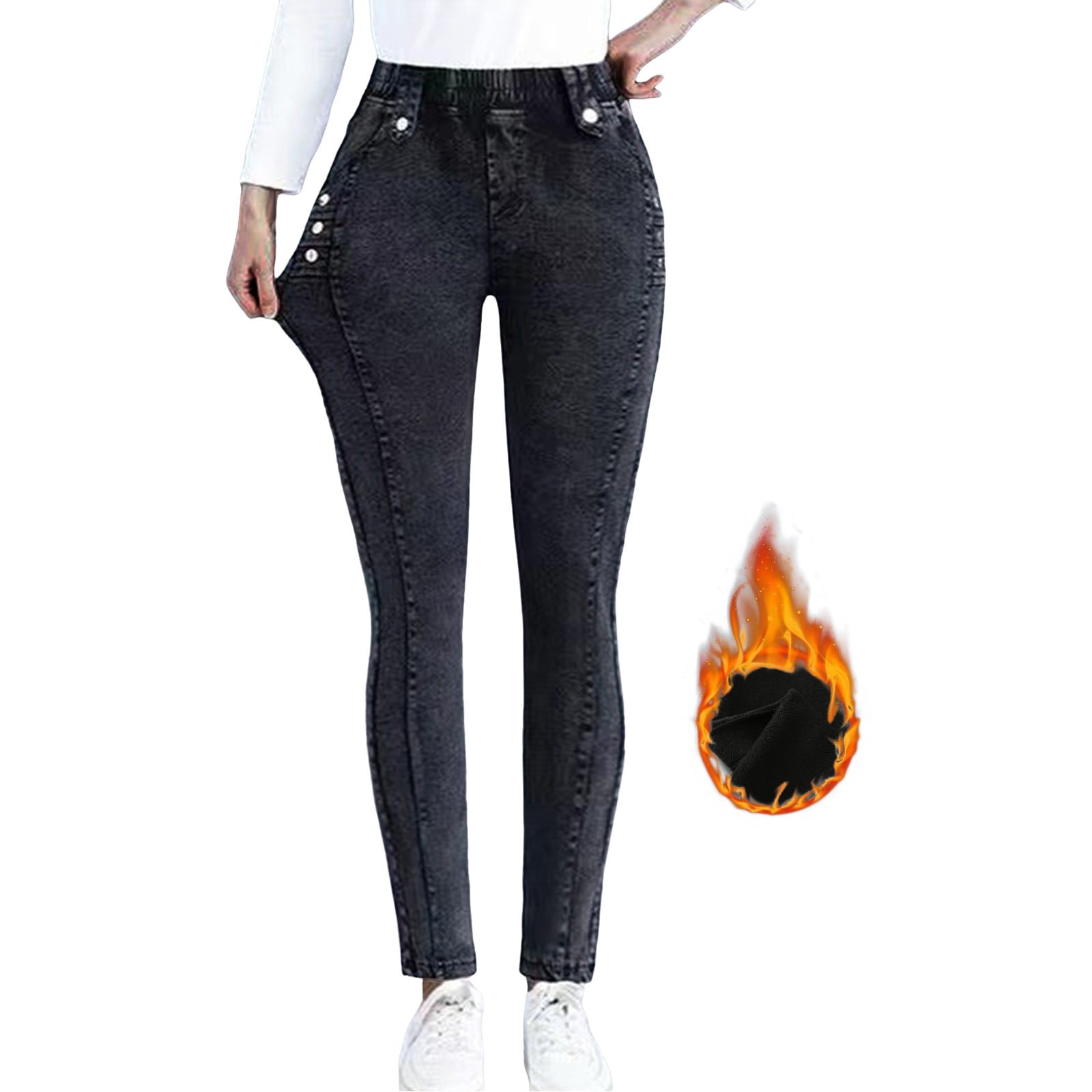 Jeggings Women's Flannel Lined Skinny Jeans Women Solid Color